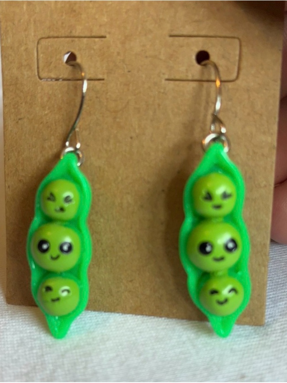 Green Pea Pod Dangle Earrings for Kids - Playful Green Design